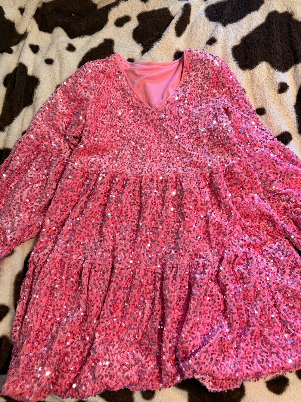Sparkling Pink Sequin Tiered Kids Dress